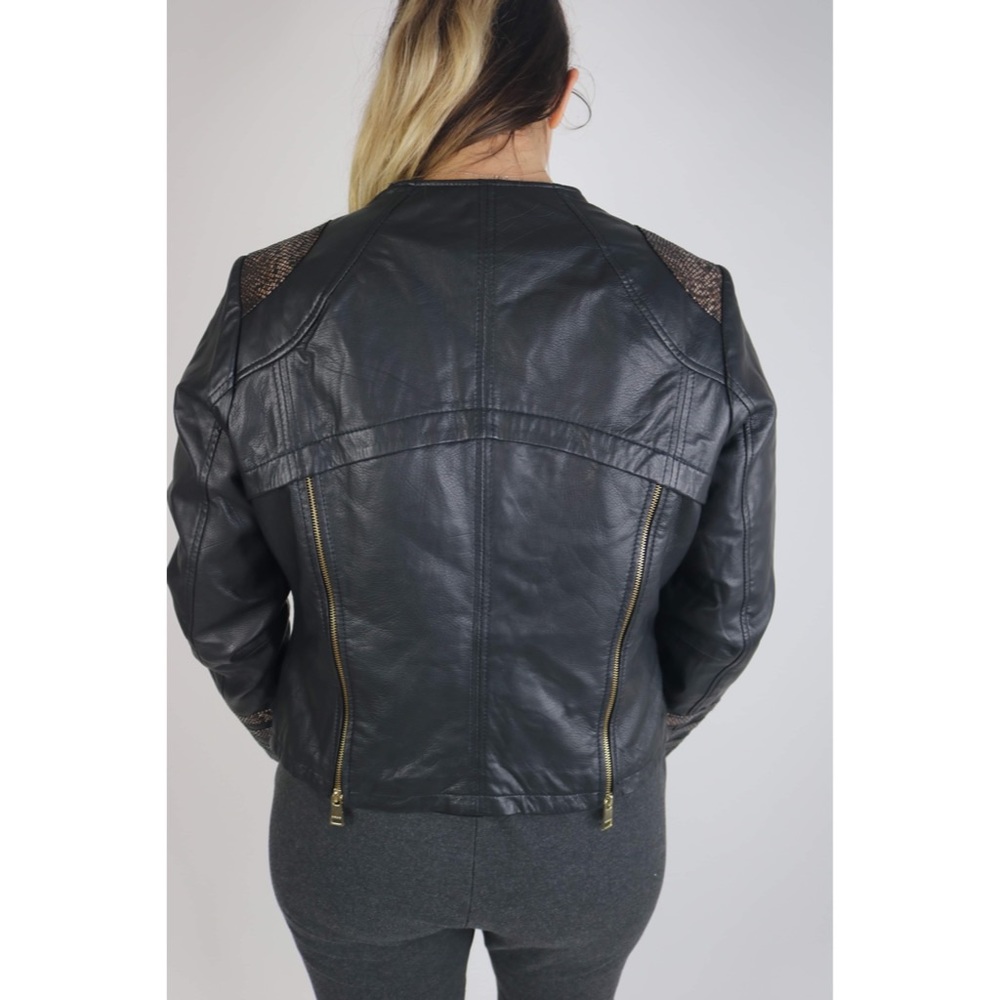 Black Leather Jacket with Purple Snake Trim - Picture 4 of 4